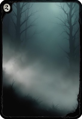Foggy forest path at night