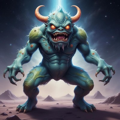 Blue monster roars on desert planet