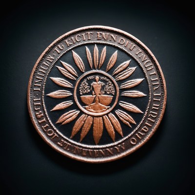 Copper coin with sunburst design