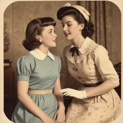 Two women in 1950s dresses