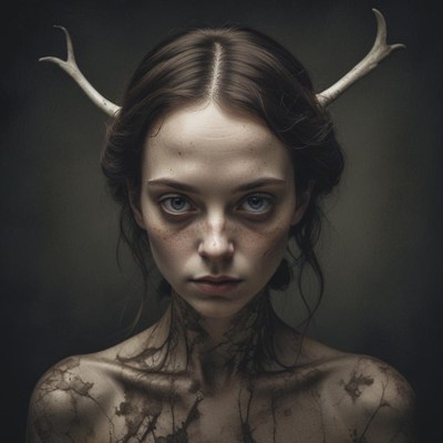 Woman with antler headband