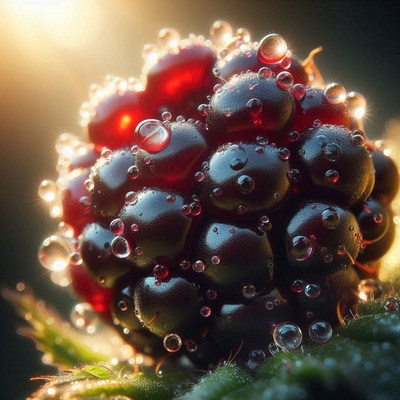 Dewy blackberry in sunlight