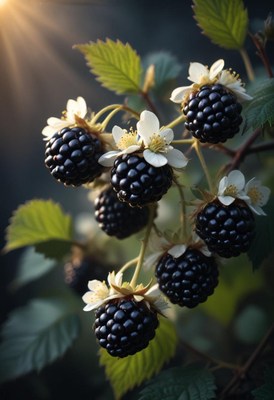 Ripe blackberries on a branch