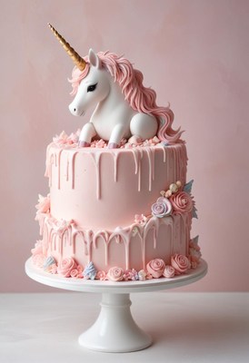 Pink unicorn cake with drizzled frosting