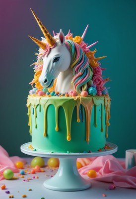 Unicorn cake with dripping icing
