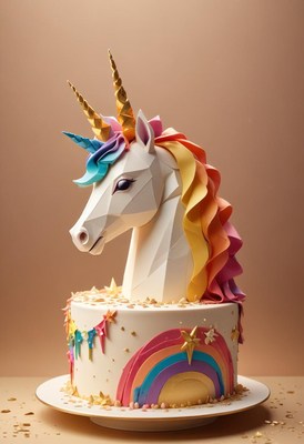 Unicorn cake with rainbow and stars