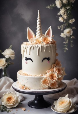 Two-tier unicorn cake with flowers