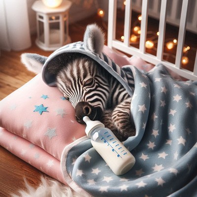 Baby zebra sleeping with bottle