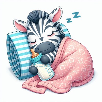 Sleepy zebra baby with bottle