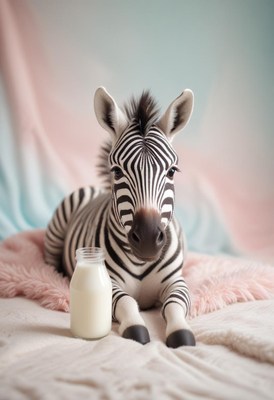 Zebra with milk bottle