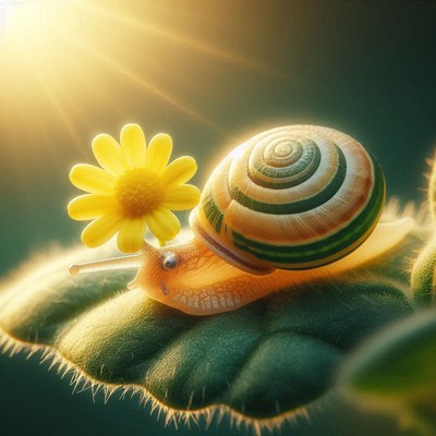 Snail on leaf in sunlight