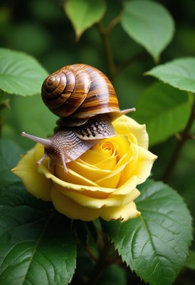 Snail on a yellow rose