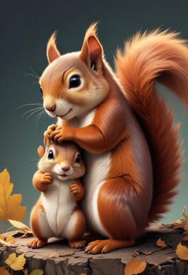 Squirrel family in autumn