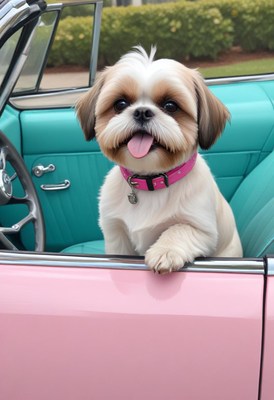 Happy shih tzu in convertible