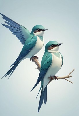 Two blue birds perched on a branch