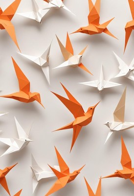 Orange and white paper bird origami