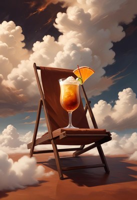Cocktail on beach chair in clouds
