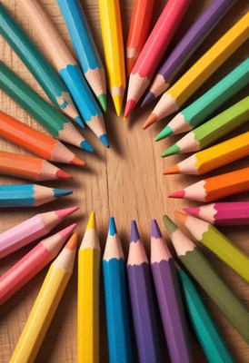 Colorful pencils arranged in circle