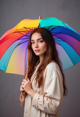 Woman holding rainbow umbrella