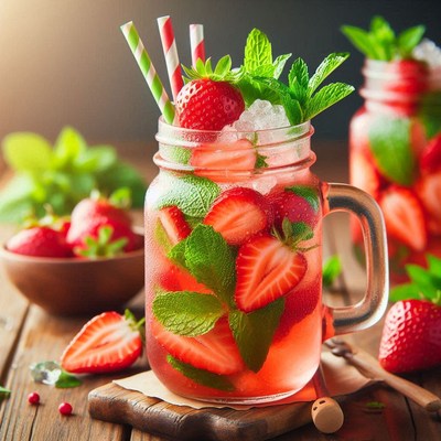 Strawberry mint lemonade in mason jar