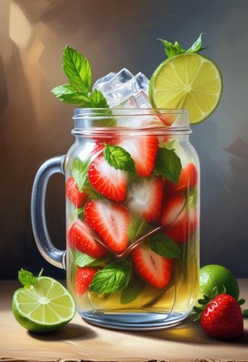 Strawberry lime drink in a jar
