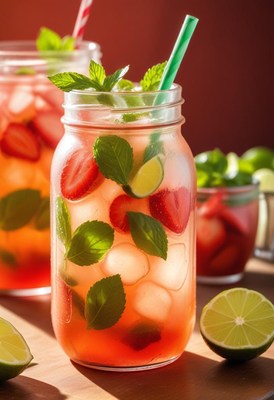 Strawberry lime refreshment with mint