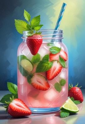 Strawberry mint lemonade in a jar
