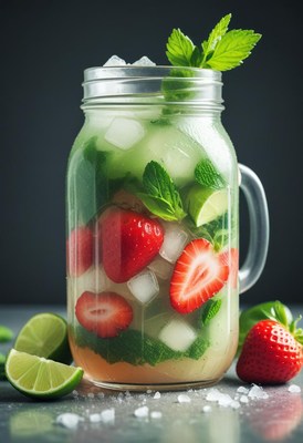 Strawberry mint water with ice