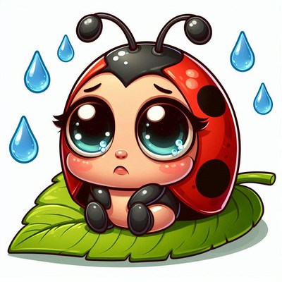Sad ladybug in the rain