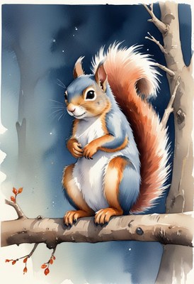 Squirrel sitting on branch in winter