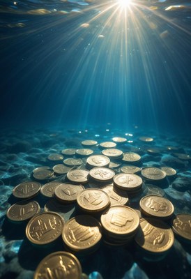 Underwater sunlit coins