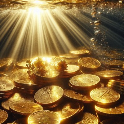 Underwater gold coins