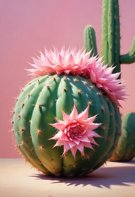Blooming cactus in pink light
