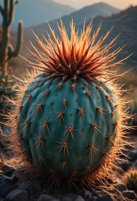 Prickly cactus in desert landscape