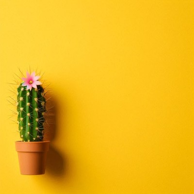 Blooming cactus on yellow background
