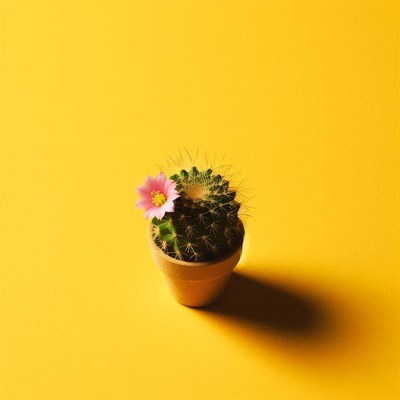 Cactus in a pot on yellow background