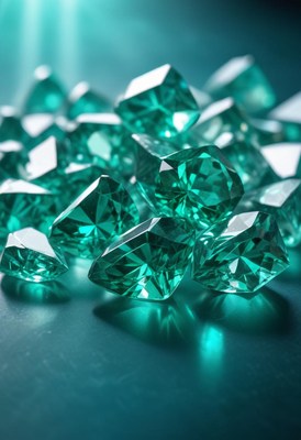 Green gemstones on teal background