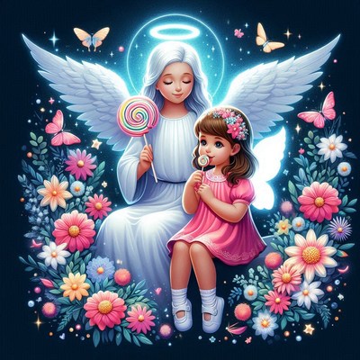 Angel and child with candy