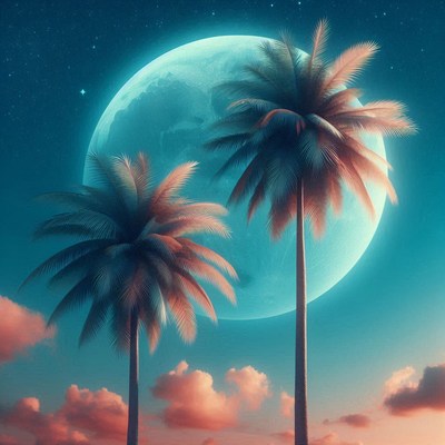Palm trees under full moon