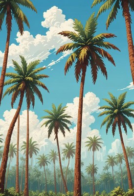 Tropical palm trees under blue sky