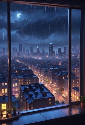 Rainy night view of cityscape