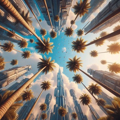 Palm trees and skyscrapers in dubai