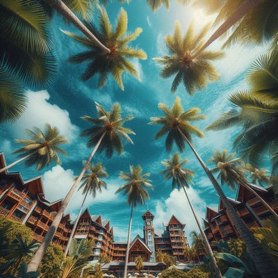 Tropical resort under palm trees