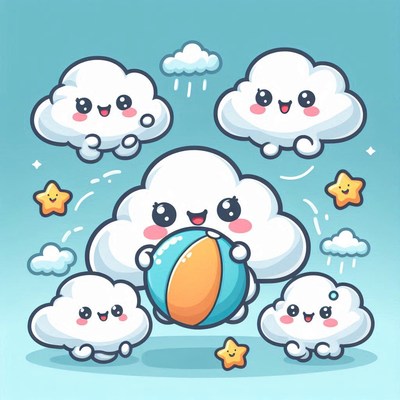 Cute cloud playing with beach ball