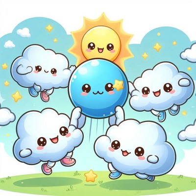 Clouds playing with blue ball under sun