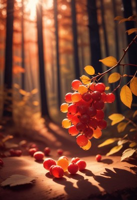 Autumn berries in forest sunlight