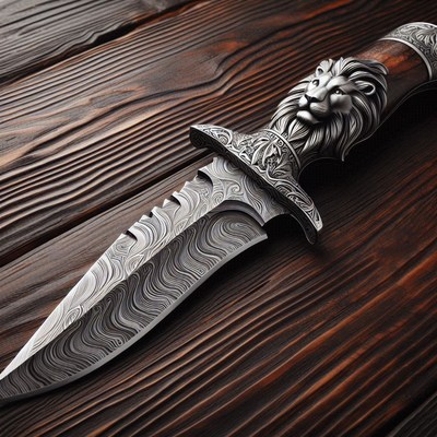 Lion head damascus steel knife