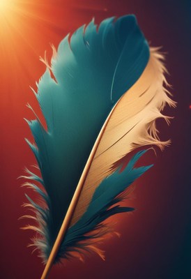 Teal and beige feather close-up