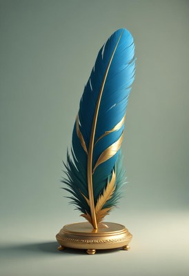 Blue and gold feather pen
