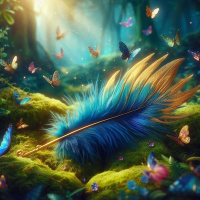 Blue feather in a forest glade